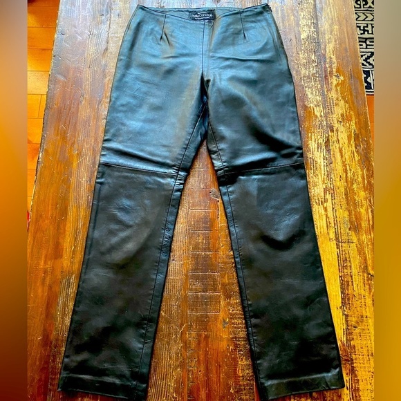 Women’s genuine leather pants in dark brown, petite size 6 - Picture 1 of 6